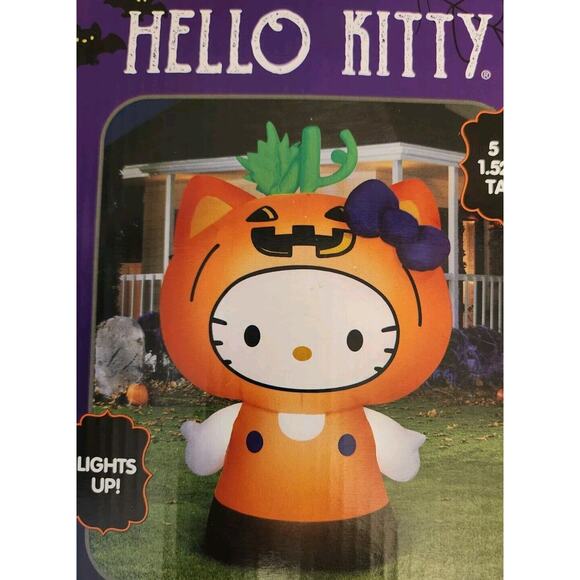 2024 Hello Kitty Pumpkin‎ Airblown Halloween Lawn Inflatable 5 Ft NEW Fast Ship - Picture 1 of 3